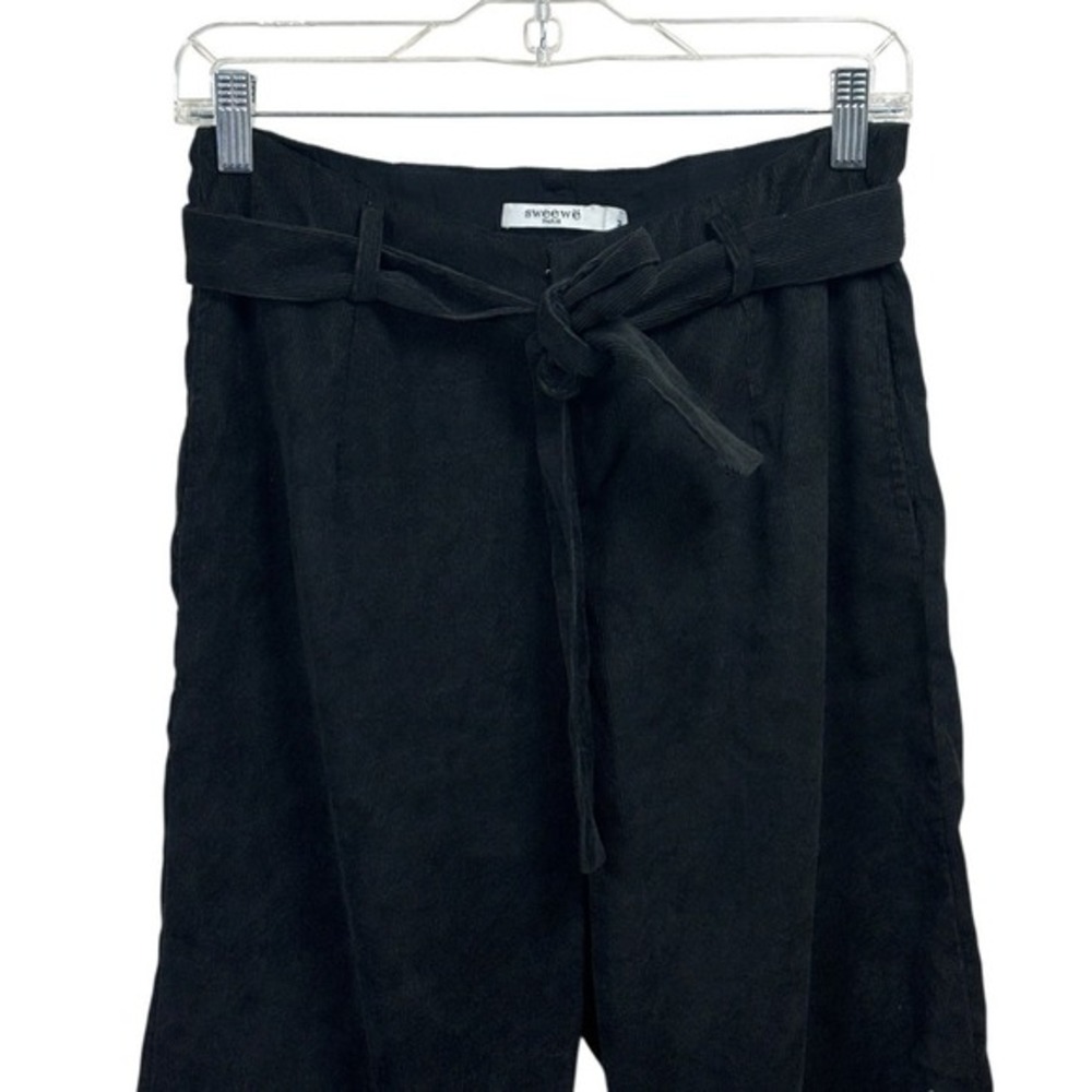 Sweewe Paris Black Corduroy Pants Womens Sz M Wide Leg Tie Waist Soft Retro Y2K - Picture 4 of 7